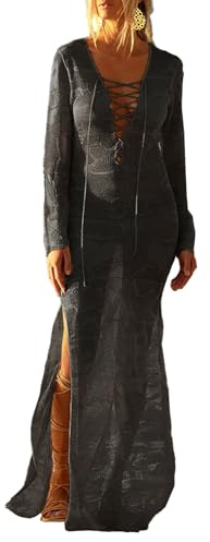NLAND Copricostume da Bagno Donna Mare Scollo a V Bikini Cover Up Lungo Estivi Sexy Abito da Spiaggia Copribikini Abiti da Sera Stile in Pizzo