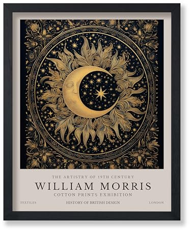 Poster Master William Morris Poster - Stars and Moon Print - Celestial Art - Exhibition Art - Moon Art - Astronomy Art - Cosmic Art - Aesthetic Office or Bedroom Wall Decor - 8x10 UNFRAMED Wall Art