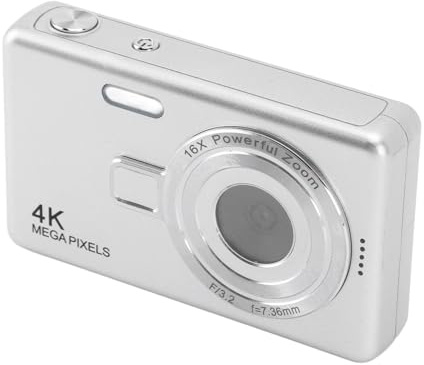 Cámara Digital 12MP 1080P 16X Zoom Cámara de Bolsillo con Enfoque Automático para Estudiantes Vlog (Silver)