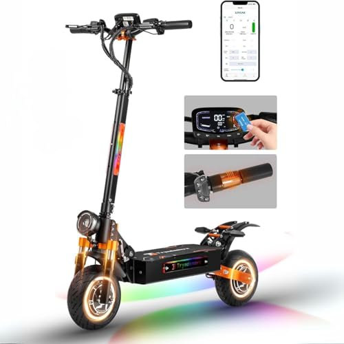 JAYSIMXIN Puissante Trottinette Électrique Adulte Scooter,10 Pouces Trottinette électrique Tout Terrain, App Intelligent, Batterie au Lithium 52V 36Ah,130 km 4-5 Heures de Charge.