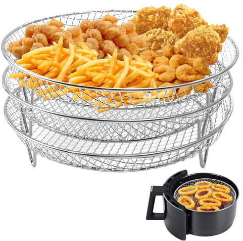 WANDGU 20,8 × 20,8 × 9,5 cm Triple grille de friteuse à air : plateau de friteuse à air, support Airfryer en acier inoxydable 304, accessoires de grille de friteuse à air chaud, trois étagères