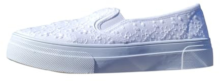 Urban Jacks Women's White Slip-On Canvas Shoes – Floral Embroidered Platform Plimsolls for Casual Style-White-6