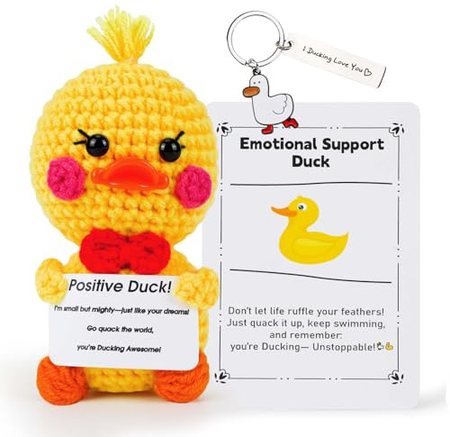 Vspek Pato Positivo, Positiva Muñeco de Ganchillo con Tarjeta Motivadora y Llavero, Muñecas de Punto Creativas Regalo Divertido para Mujer, Hombre, Parejas, Amigos, Cumpleaños, Decoración Hogar