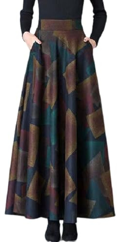 SHINROAD Maxikjol ankellängd elegant hög midja A-linje maxi vinter lång kjol, Brun, XL