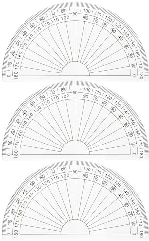 Juego de 3 transportadores, herramienta de medición de ángulo de plástico transparente de 180°, para estudiantes, profesores, ingenieros y diseñadores, diseño ligero y transparente para una fácil