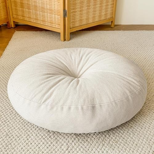 DSAoTeng Cuscino rotondo da pavimento per meditazione, in velluto a coste spesso, tatami, tinta unita, morbido, per balcone, finestra a golfo, soggiorno, yoga, angolo zen, tatami (bianco, 50 x 50 x 13