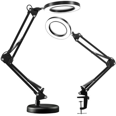 Loupe 2 en 1 avec lumière et support, 10 lampes loupes LED avec pince, lampe loupe LED 10 W à intensité variable 3000-4500 K-6000 K, lampe avec loupe pour réparations artisanales et gros plans