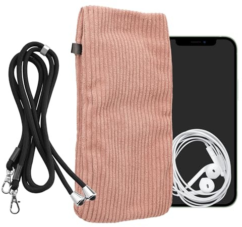 kwmobile Housse Collier Protection Universelle Smartphone XXL - 7 - Pochette téléphone en Velours côtelé avec Collier Ajustable - Rose Ancien