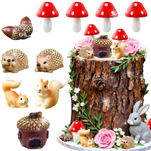 JeVenis animaux foret decoration gateaux champignon jardin fee decoration miniature herisson ecureuil figurines fete bebe anniversaire