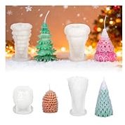 TINIFO Stampi in Silicone per Candele di Natale, Set di 4 Stampi per Colata DIY, Forme Albero di Natale e Pigna per Candele Profumate, Gesso, Resina e Idee Regalo
