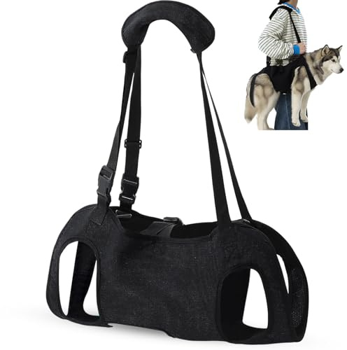 Shinylin Dog Carry Sling Emergency Backpack Pet Legs Support and Rehabilitation Dog Lift Harness Adjustable Lifting Straps Carrier for Senior Dogs Joint Injuries, Arthritis, Hiking, Skiing, Black(L)