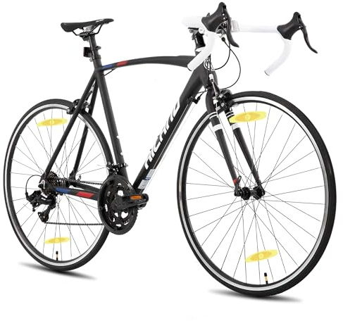 Hiland landsvägscykel 28 tum, unisex 700C aluminiumram, fälgbromsar fram och bak, 14 hastigheter, ram 490 mm, svart