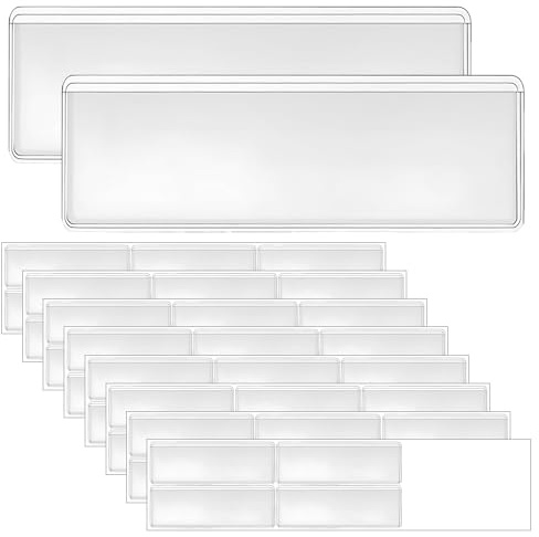 UMCHU 48 Stück Etikettenhalter Selbstklebend, Selbstklebend Visitenkarten Taschen, Transparenter PVC Visitenkartenhüllen, Etikettenhalter, für Zuhause, Büro, Schule (Innenmaße: 6.7 x 2.5 cm)