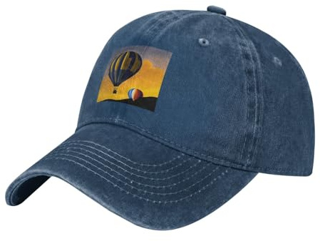 WHJDPP Black Adult Baseball Cap Hat Hot air Balloons take Off Printed for Men and Women Comfort Adjustable, Navy Blue, One Size