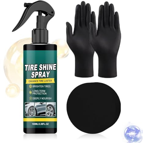 Spray brillant de pneu | Outil d'entretien de 100 millilitres avec gants éponges, nettoyant pour pneus de voiture - Pour berline camion camping-car moto scooter quad, magasin de record et garage