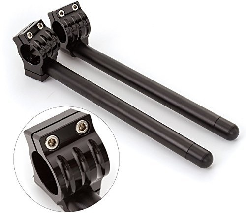 Rzmmotor 43mm 7/8 Motorcycle Aluminum CNC Regular Fork Tube Clip On Handlebar Replaceable Fit for CBR600 F4I GSXR750 YZF R6 ZX10R Universal Bike Cafe Racer Black