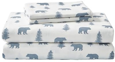 Eddie Bauer - Lenzuola per letto king size, flanella di cotone, spazzolato per una maggiore morbidezza, accogliente decorazione per la casa (orsi e alberi, king size)