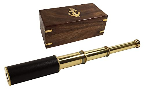 Fernrohr Antik-Stil Messing ausziehbar Holzbox Vintage Fernglas Maritim Pirat