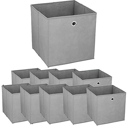 Murago 10er Set Faltbox ca. 30x30x30 cm Grau Aufbewahrungsbox Klappbox faltbar Aufbewahrungs Körbe Einschub Korb Boxen Box Stoff Regalkorb Organizer