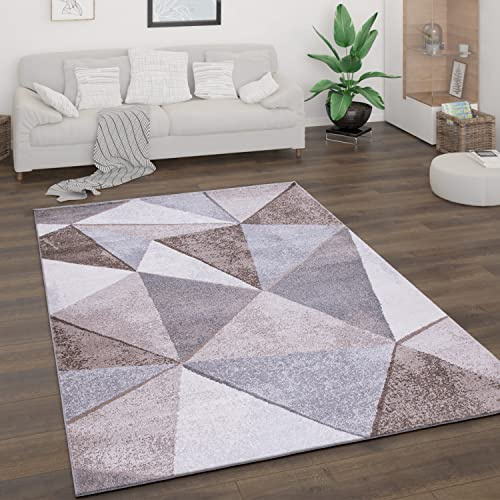 Paco Home Tappeto Salotto Pelo Corto Stile Vintage Astratto Design Moderno Geometrico Motivo Diamante, Dimensione:120x160 cm, Colore:Beige