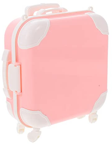 HOMSFOU Kasten Simulations Wagen Koffer Puppengepäck Mini-gepäck Rosa Puppenkoffer Mini-reisegepäck Prinzessin Koffer Spielzeug Koffer in Puppengröße Reisetasche Kosmetik Kind Plastik