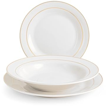 Home Servizio Tavola Montpellier 18 Pezzi in Porcellana con Filo Oro, Set Completo per 6 Persone, Piatti Piani, Fondi e da Frutta, Design Elegante e Raffinato