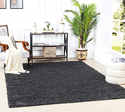 Surya Home Shaggy Berber Teppich - Flauschiger Teppich für Wohnzimmer, Esszimmer, Schlafzimmer, Langflor Hochflor Teppich flauschig - Teppich groß 160x220 cm, Wohnzimmerteppich in Dunkelgrau