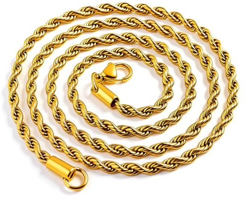DVRK Cadena Hombre bañada en Oro 18k con Base de Acero Inoxidable 316L Resistente al Agua y al Sudor - Collar Hombre Oro 18k estilo Cordon