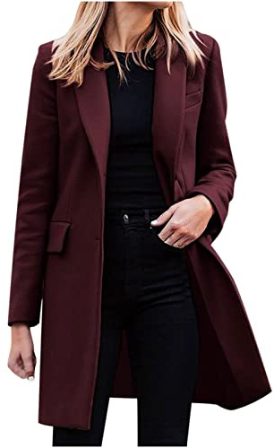 Yolimok Manteau - Caban - Pardessus En Laine Femme Chaud Automne Hiver à Manches Longues à Revers Unie Veste Long éLéGant DéContracté Slim Blousons Avec Poches Jacket Outwear Pour Femme