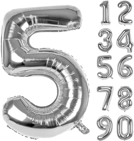 Zahlen Luftballons Geburtstag 5 Silber, Folienballon Riesen 82cm Helium Ballons Zahl Luftballon Zahlenluftballons Geburtstagsdeko Für Mädchen Junge Kindergeburtstag Babyparty Jubiläum Party Deko