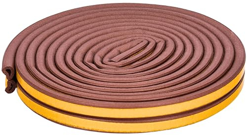 ToolSpace Joint Porte Entree, Fenetre, Isolation Porte, Fenetre Anti Froid - Bande d'étanchéité autocollante pour portes et fenêtres - 6m - Profilé D Marron - Bande d'étanchéité anti-collision