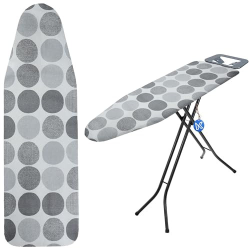 KADAX Copriasse da stiro con coulisse, rivestimento per asse da stiro per una stiratura più veloce, copertura universale per asse da stiro in cotone (cerchio grigio, 120 x 40 cm)