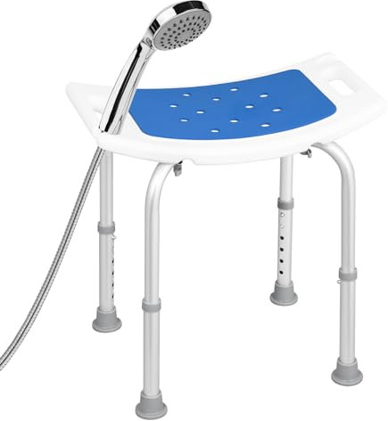 EUGAD Tabouret de Douche, Tabouret Salle de Bain, Hauteur Réglable, Ergonomique, Pieds Antidérapants, Aluminium, Charge Max. 136kg, pour Personnes Âgées, Femmes Enceintes