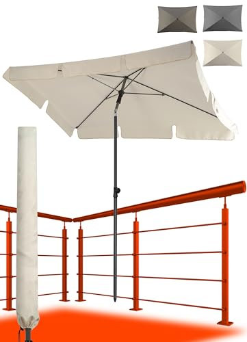 4smile Sonnenschirm Balkon in Beige - Sonnenschirm rechteckig 200x125cm mit UV50+ Sonnenschutz | Balkon Schirm knickbar höhenverstellbar | Robuster Balkonschirm für optimalen Schatten