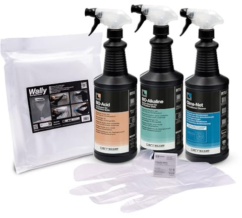 ERRECOM Cleaning Kit for Air Conditioners, includes Clima-Net (1L), Air Conditioning Cleaning Cover Bag Wally, BIO-Acid and BIO-Alkaline 2 L Biodegradable Condenser Cleaners, Gloves