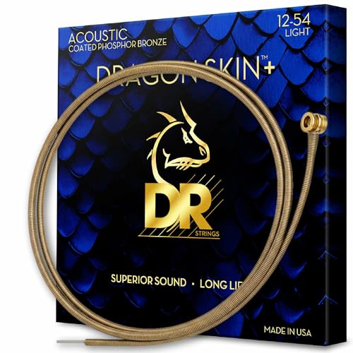 DR DAP-12 - Corde per chitarra acustica DRAGON SKIN+™ rivestite in bronzo fosforoso, suono superiore con sensazione confortevole e lunga durata, leggere 12-54