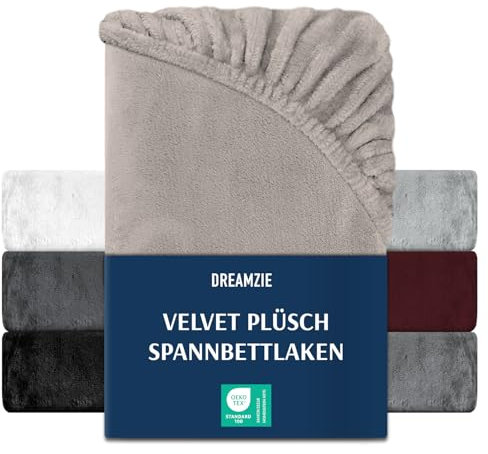 DREAMZIE Premium Frottee Spannbettlaken 90 x 200-100 x 200, Cashmere-Touch Bettlaken Jersey Fleece Spannbetttuch Laken, Taupe
