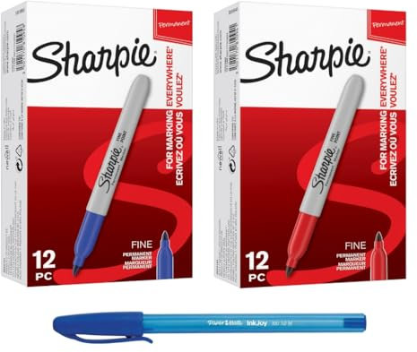 SHARPIE Permanent Marker | Fine Tip | Red Ink, Blue Ink | 24 Marker Pens & PaperMate Pen Gift