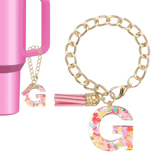 PATIKIL Bokstavsberlock för Stanley Cup, söt initial g berlock tillbehör för Stanley tumbler handtag nyckelring personlig charm för kvinnor, rosa