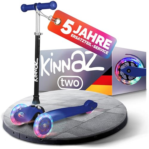 kinnaz ONE, über 100.000 Roller für Kinder 3 Jahre verkauft, Tretroller 2 bis 7 Jahre, Roller Kinder 4 Jahre, LED räder, faltbar, höhe einstellbar, tagkeeper, Hamburger Unternehmen, dunkelblau