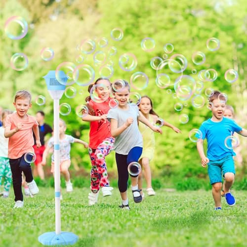 Bubble Machine with Lights for Outdoor, Automatic Bubbles Blower Maker for Kids Toddlers, Height 47 Inches Rechargeable Standing Bubble Machine for Wedding Birthday Party