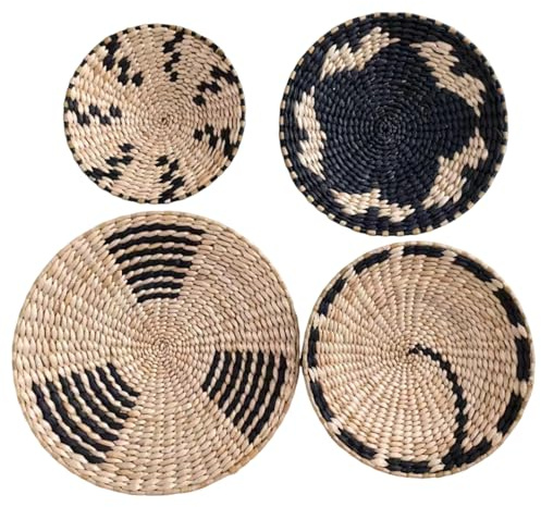 Cesta de pared de mimbre 4 piezas de 8 pulgadas/10 pulgadas/12 de cesta redonda de la pared decoración de mimbre tejedor colgante para la fiesta del club de oficina en casa