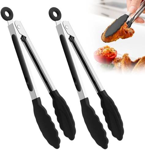 2 PCS Pince Cuisine Silicone,Pince Cuisine Professionnel,Pince Barbecue en Acier Inoxydable et Silicone Alimentaire,Salade avec Système de Verrouillage,Pince Silicone Cuisine,Pour Barbecue