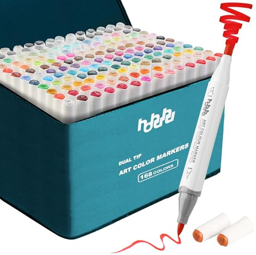 hhhouu 168 colores Marcador doble punta Marcadores profesionales con punta pincel y broad Material de arte para artistas y estudiantes de marcadores para ilustración y creatividad HO-MK168