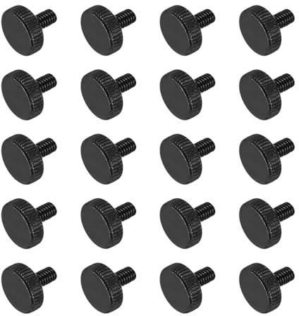 QUARKZMAN 20Pcs Tornillos Moleteados, M4 X 5mm con Cabeza Plana de Acero Negro Perno Métricos con Pomo de Agarre para Apriete Manual Herramienta de Reparación