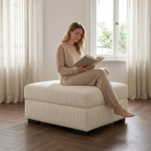 QMTXBYJ Pouf de rangement - 88 x 69 x 45 cm - Tabouret rembourré - Repose-pieds - Ottoman - Pouf - Boîte de rangement - Pour salon, chambre à coucher - Tissu côtelé