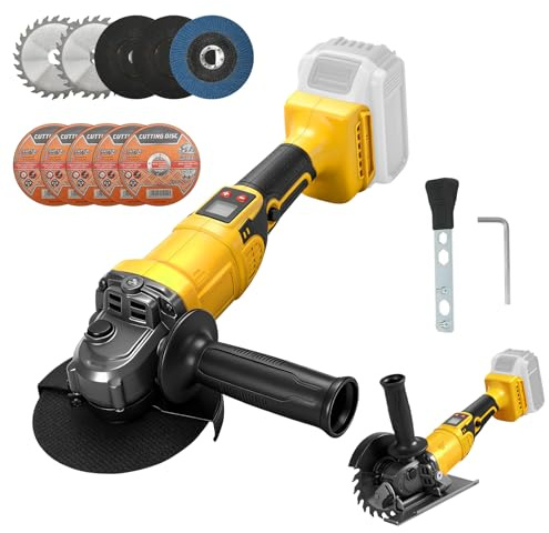 WingFly Batterivinkelslip för Dewalt 18 V, 20 V, professionell trådlös slipmaskin, 125 mm, borstlös motor, skivskydd, för borttagning av färg och murbruk (utan batteri, utan laddare)