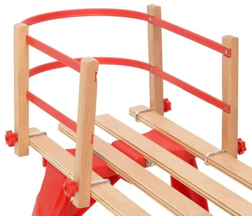 Runheo Ryggstöd för släde av plywood i rött med dubbla mattor, 98,5 x 16 x 0,22 cm, för barn upp till 50 kg, perfekt för pulka, bob, utomhus vinteräventyr