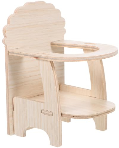 Happyyami Juguetes Hamster Ruso con Silla para Hámster de Madera, Accesorio Decorativo para Mini Casa y Silla de Alimentación para Cobayas en Color Caqui