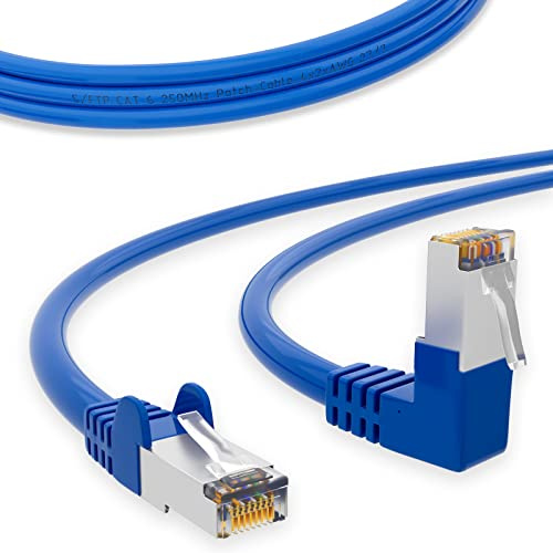 HB Digital Câble réseau numérique LAN Câble coudé à 90° Fiche RJ45 3 m 300 cm Cat 6 Bleu Cuivre Professionnel S/FTP PIMF LSZH cat. 6 Cat6 AWG 27/7 RJ45 Port Ethernet Réseau AWG27 Câble de raccordement